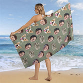 Lofaris Custom Pet Family Head Photo Beach Towel For Summer